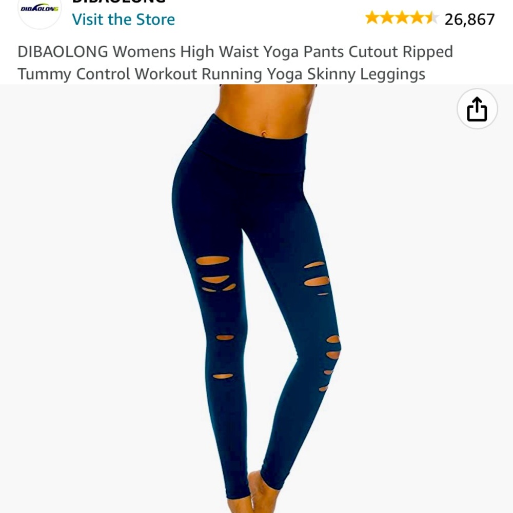 DIBAOLONG Womens High Waist Yoga Pants Cutout Ripped Tummy Control | XL